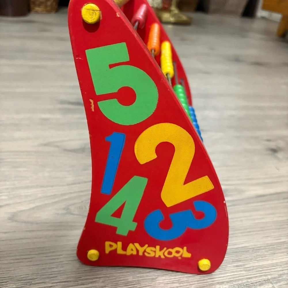 Vintage PLAYSKOOL Abacus Wooden Bead Counting Math Toy Rainbow 60’s-70’s
